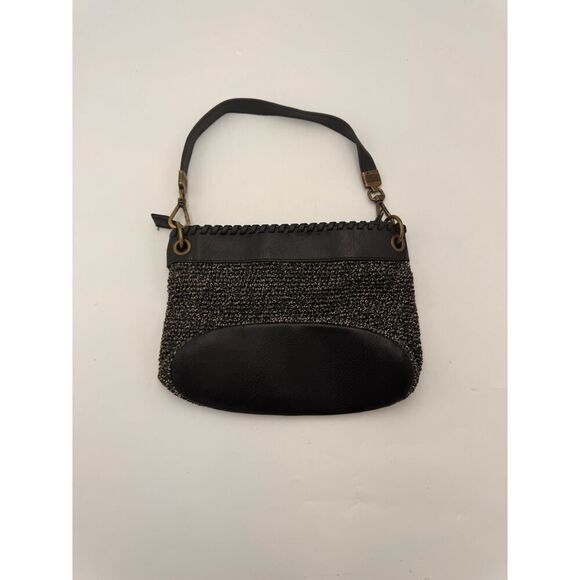 The Sak Women's Crochet Heather Zipper Closure Square Satchel Shoulder Bag Black - Picture 1 of 4